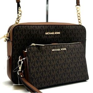 Michael Kors Large EW Crossbody Bag & Large Double Zip Wallet Brown